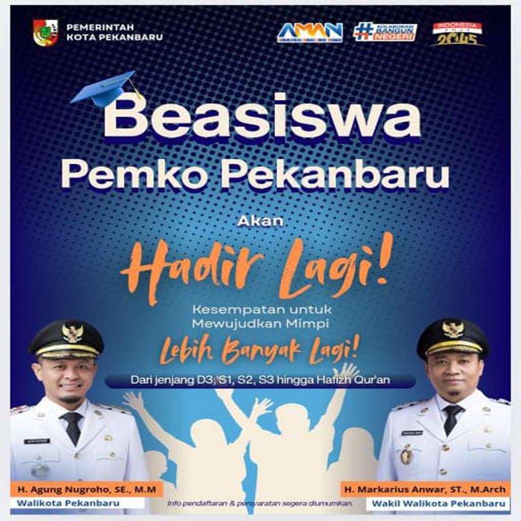 Beasiswa Pemerintah Kota Pekanbaru tahun 2025 kembali dibuka