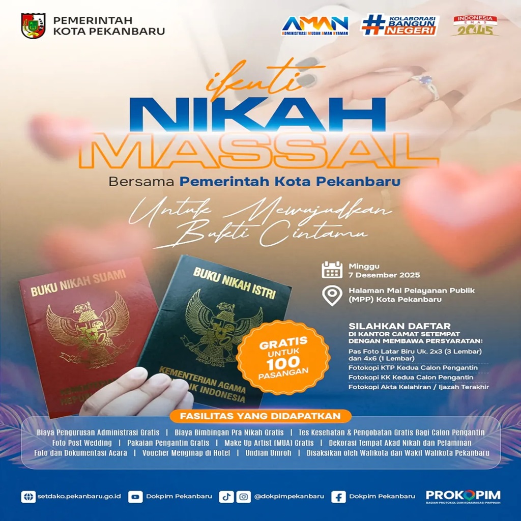 Nikah Massal Gratis di Pekanbaru Digelar 7 Desember
