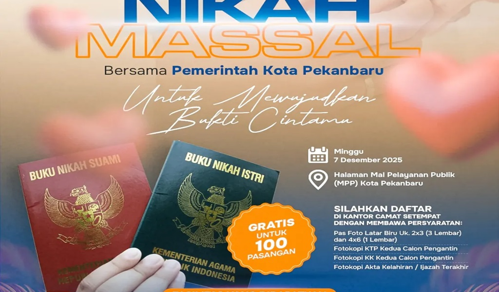 Nikah Massal Gratis di Pekanbaru Digelar 7 Desember